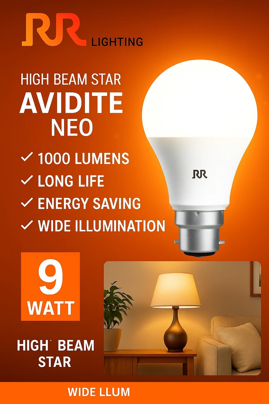 RR LIGHTING 9 W Basic Round B22 D LED Bulb (White, Pack of 10)